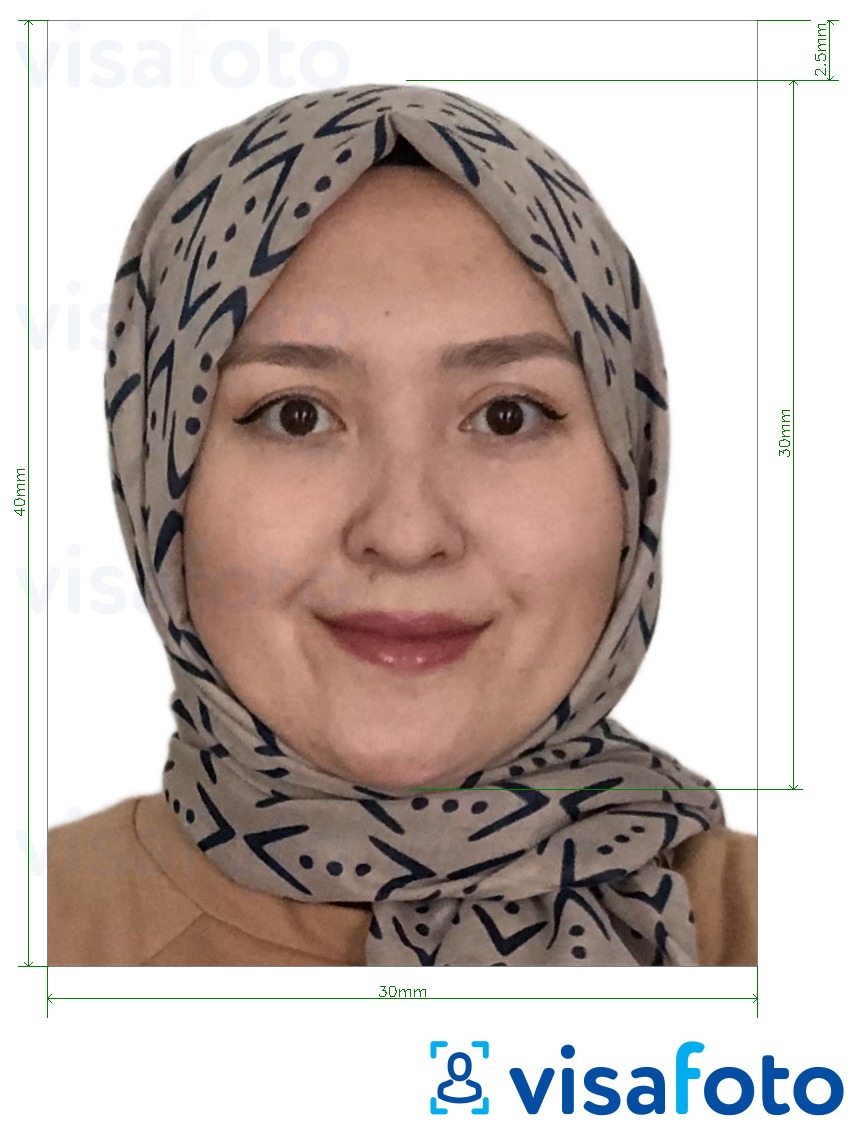 Nuotraukos pavyzdys Afganistano asmens tapatybės kortelė (e-tazkira) 3x4 cm su tikslaus dydžio specifikacija