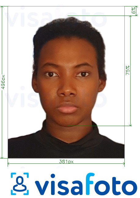 Nuotraukos pavyzdys Angolos vizos internete 381x496 pikselių su tikslaus dydžio specifikacija