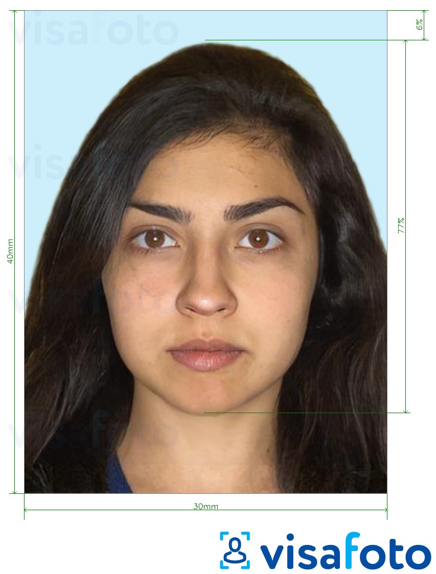 Nuotraukos pavyzdys Azerbaidžano asmens tapatybės kortelė 30x40mm (3x4 cm) su tikslaus dydžio specifikacija