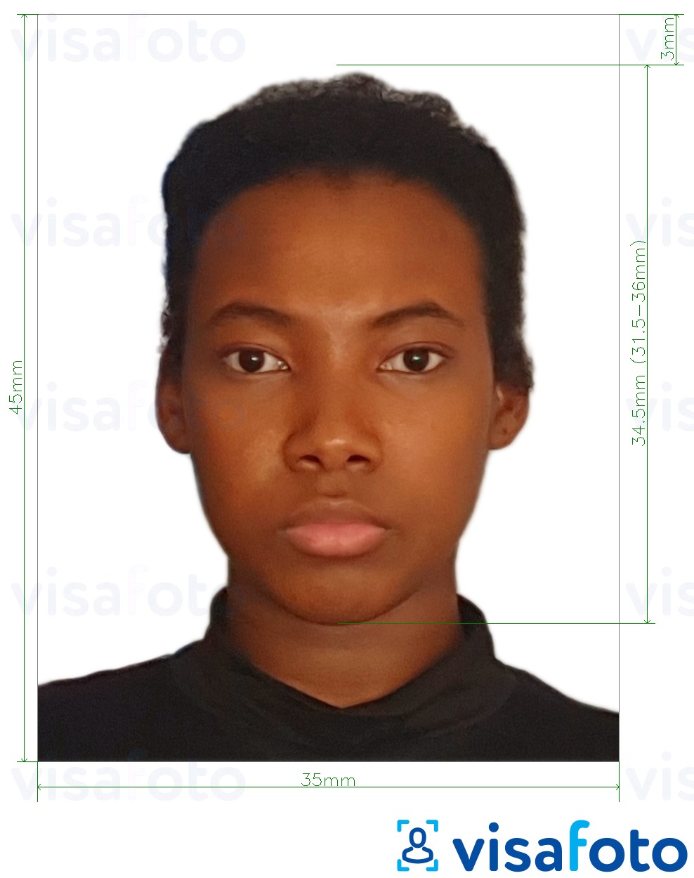 Nuotraukos pavyzdys Benino viza 3,5x4,5 cm (35x45 mm) su tikslaus dydžio specifikacija