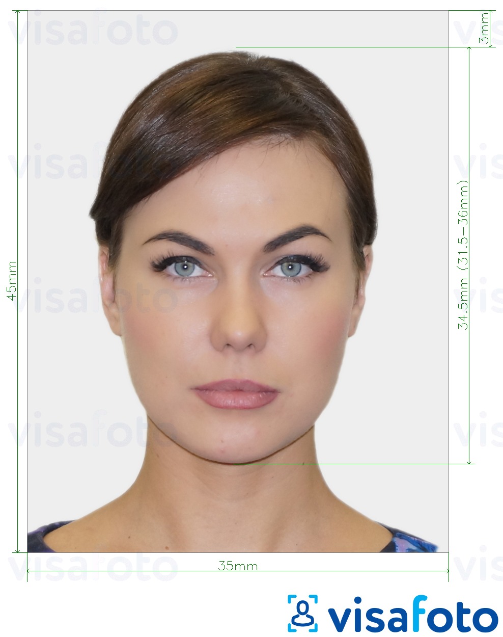 Nuotraukos pavyzdys Šveicarijos asmens tapatybės kortelė 35x45 mm (3,5x4,5 cm) su tikslaus dydžio specifikacija