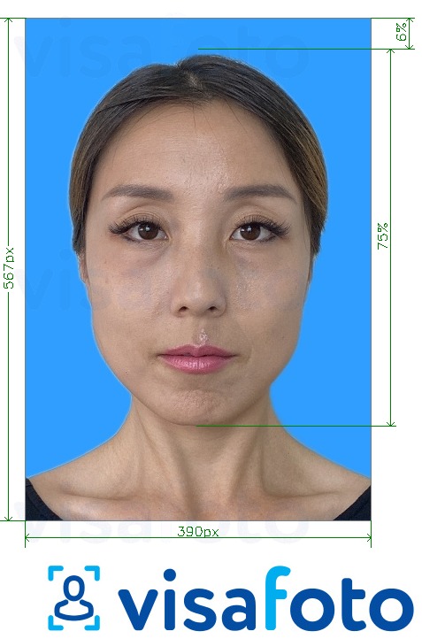 Nuotraukos pavyzdys Putonghua kvalifikacijos testas 390x567 pikselių mėlynas fonas su tikslaus dydžio specifikacija