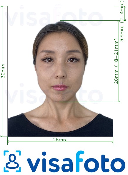 Nuotraukos pavyzdys Kinijos gyventojo tapatybės kortelė 26x32 mm su tikslaus dydžio specifikacija