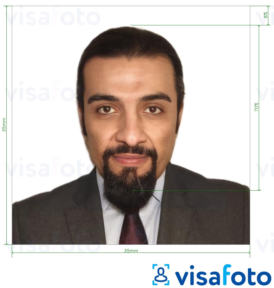 Nuotraukos pavyzdys Džibutis ID kortelė 3,5x3,5 cm (35x35 mm) su tikslaus dydžio specifikacija
