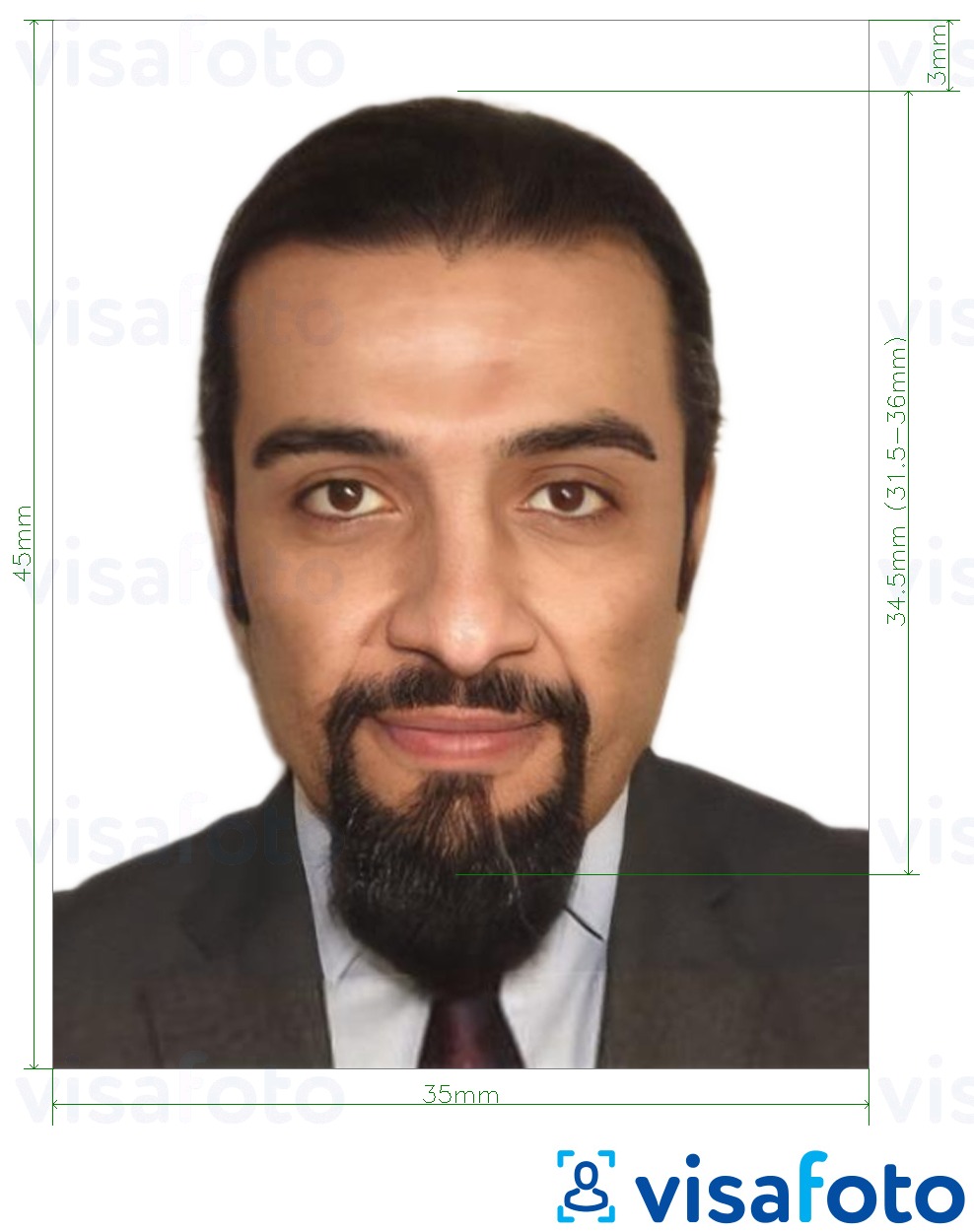 Nuotraukos pavyzdys Etiopija elektroninė viza internete 35x45 mm (3.5x4.5 cm) su tikslaus dydžio specifikacija