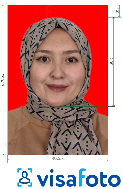 Nuotraukos pavyzdys Indonezijos elektroninės vizos registracija su tikslaus dydžio specifikacija