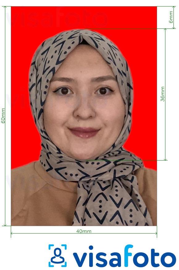 Nuotraukos pavyzdys Indonezijos „Visa“ 4x6 cm raudonas fonas su tikslaus dydžio specifikacija