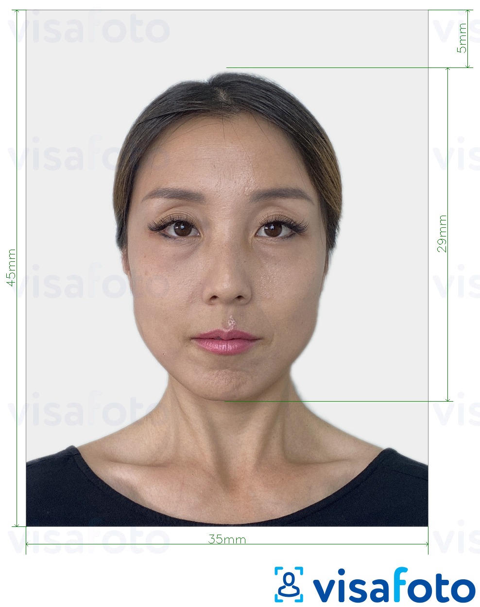 Nuotraukos pavyzdys Japonijos elektroninė viza 35x45 mm su tikslaus dydžio specifikacija