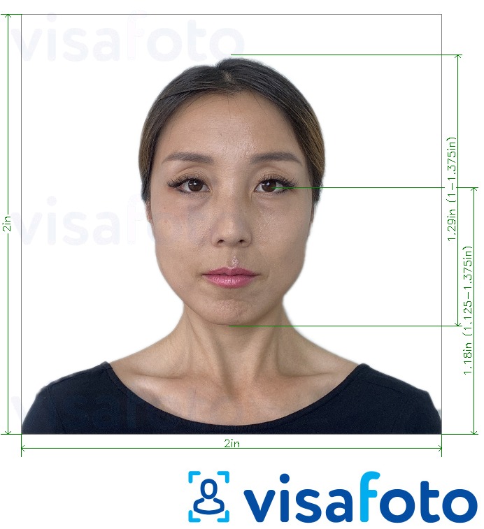 Nuotraukos pavyzdys Japan Visa 2x2 colio (standartinė viza iš JAV) su tikslaus dydžio specifikacija