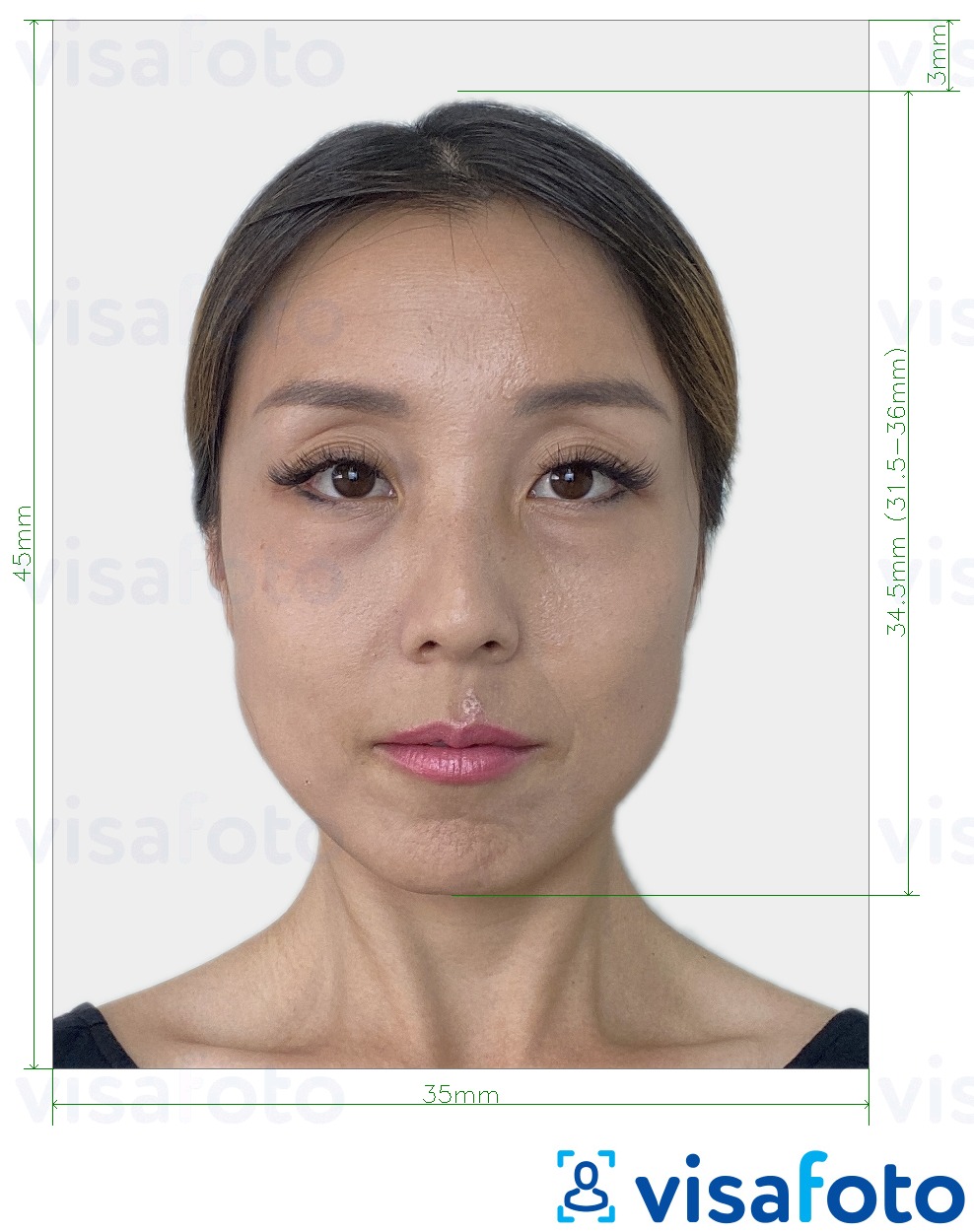 Nuotraukos pavyzdys Japonijos viza 35x45 mm su tikslaus dydžio specifikacija