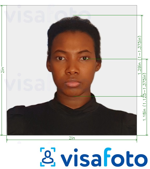 Nuotraukos pavyzdys Rytų Afrikos vizos nuotrauka 2x2 colio (Kenija) (51x51mm, 5x5 cm) su tikslaus dydžio specifikacija