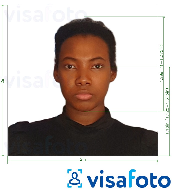 Nuotraukos pavyzdys Komorų vizos 2x2 colių su tikslaus dydžio specifikacija