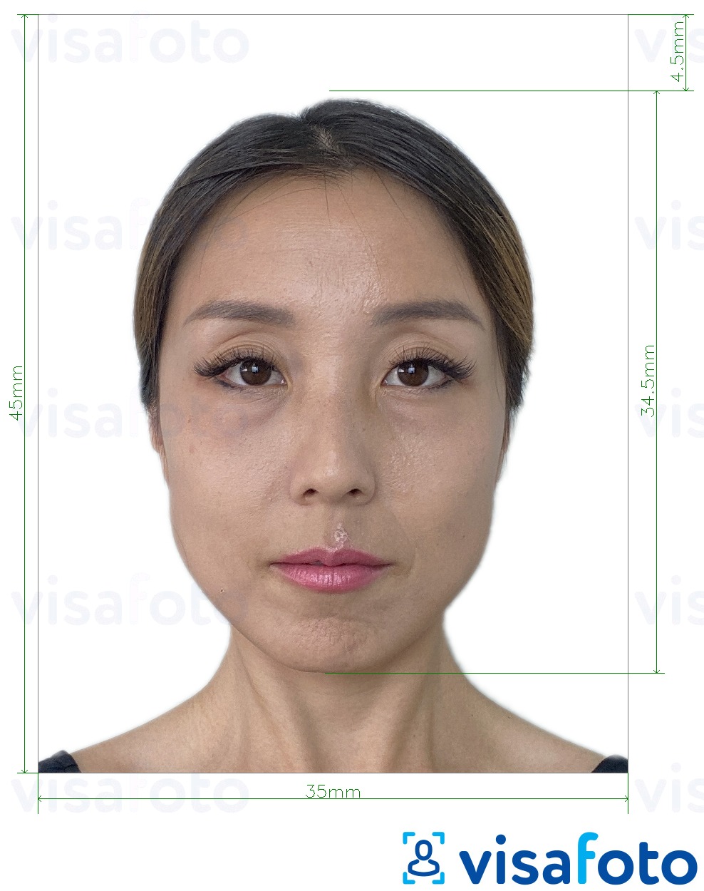 Nuotraukos pavyzdys Pietų Korėjos gyvenimo kortelė 35x45 mm su tikslaus dydžio specifikacija