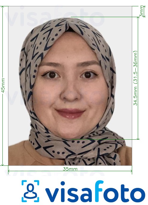 Nuotraukos pavyzdys Kazachstano asmens tapatybės kortelė 35x45 mm su tikslaus dydžio specifikacija