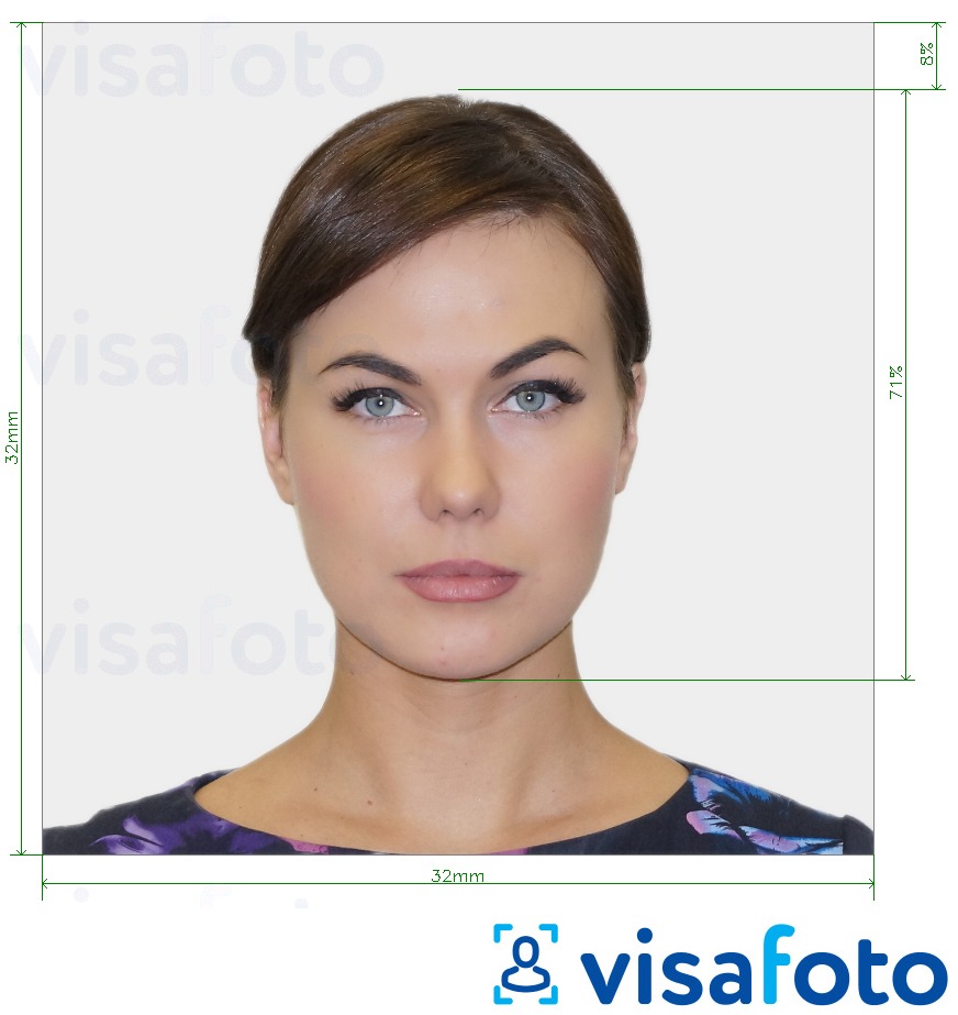 Nuotraukos pavyzdys Portugalų asmens tapatybės kortelė 32x32 mm su tikslaus dydžio specifikacija