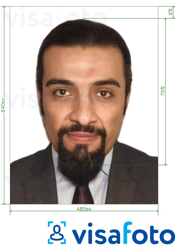 Nuotraukos pavyzdys Saudo Arabijos asmens tapatybės kortelė Absher 640x480 pikselių su tikslaus dydžio specifikacija