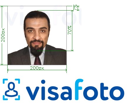 Nuotraukos pavyzdys Saudo Hajj viza 200x200 pikselių su tikslaus dydžio specifikacija
