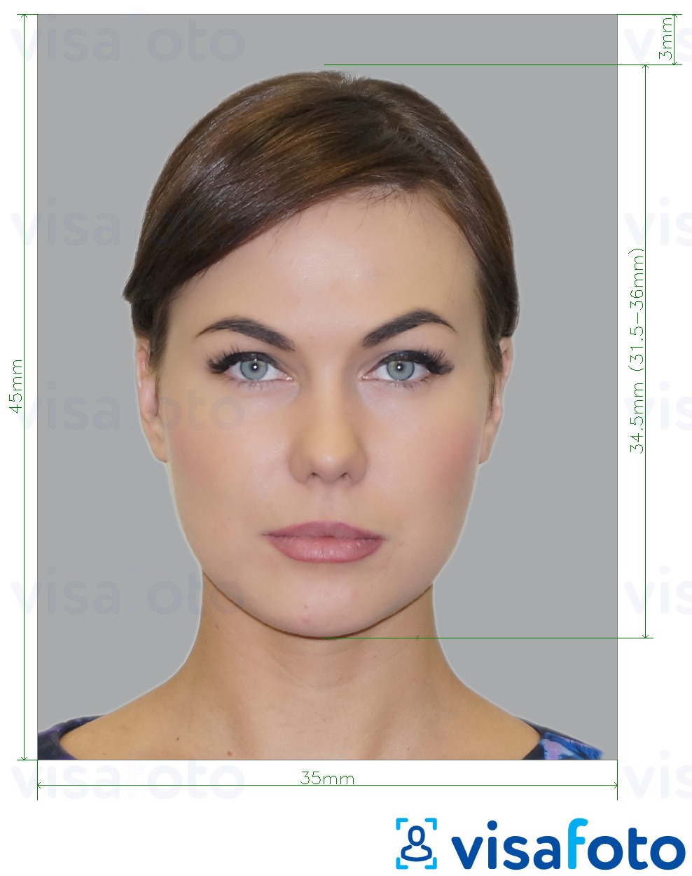 Nuotraukos pavyzdys Slovėnijos asmens tapatybės kortelė 35x45 mm su tikslaus dydžio specifikacija