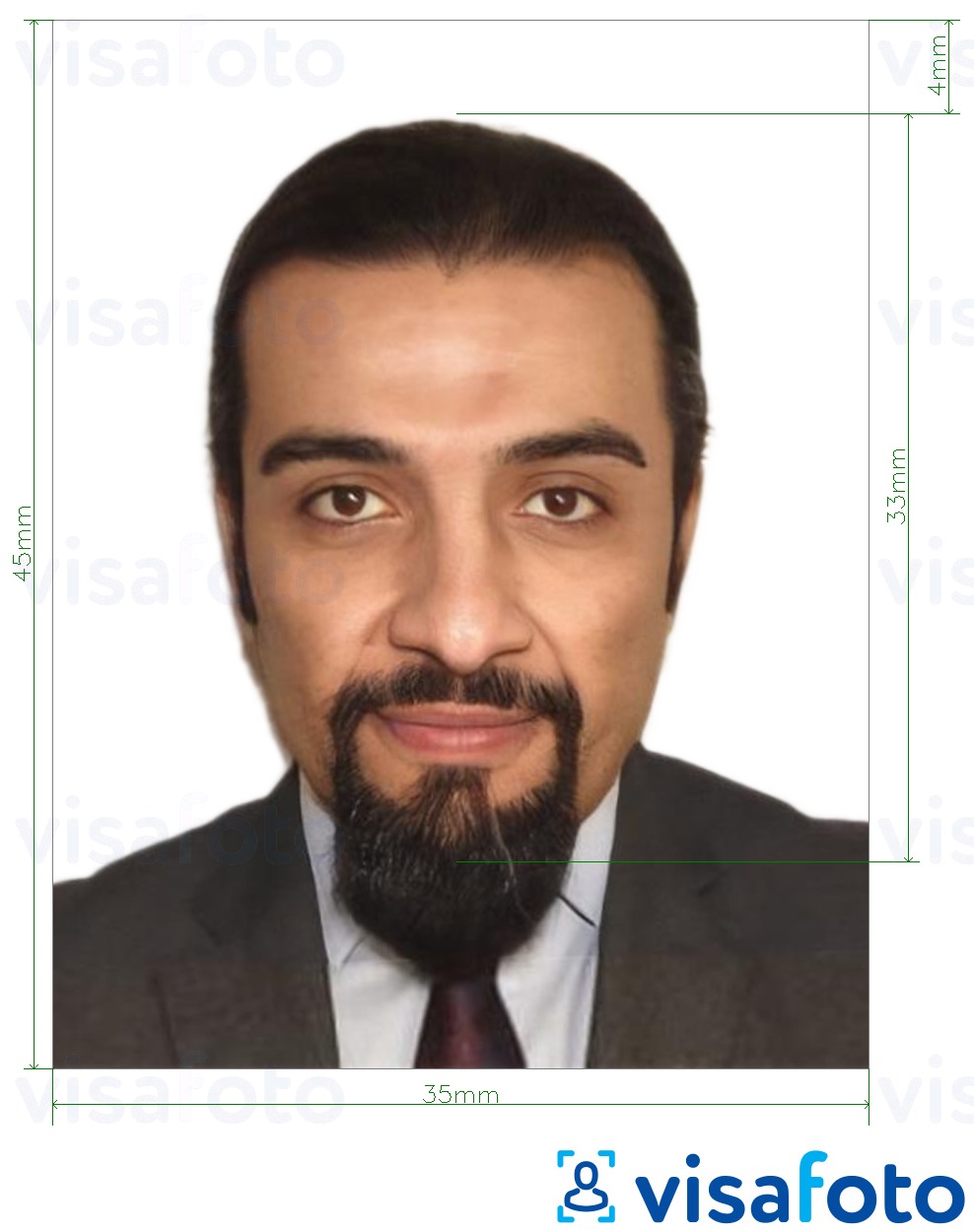 Nuotraukos pavyzdys Tuniso asmens tapatybės kortelė 3.5x4.5 cm (35x45 mm) su tikslaus dydžio specifikacija