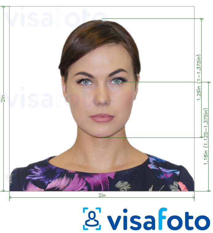 Nuotraukos pavyzdys JAV paso kortelė 2x2 colių su tikslaus dydžio specifikacija